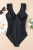 Black Ruffled Trim Ruched One Piece Bathing Suit Black Ruffled Trim Ruched One Piece Bathing Suit
