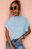 Iceland Blue High Neck Bat Short Sleeve Sweater
