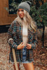 Brown Plaid Print Chest Pockets Buttoned Shirt Jacket