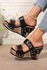Black Dual Strap Rivet Studded Wedge Slippers