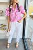 Pink Vintage Floral Ruffled Split Neck Short Sleeve Blouse Pink Vintage Floral Ruffled Split Neck Short Sleeve Blouse