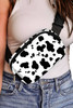 White Cow Pattern Print Buckle Wide Belt Inclined Shoulder Bag White Cow Pattern Print Buckle Wide Belt Inclined Shoulder Bag