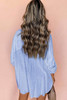 Sky Blue Stripe Roll-tab Sleeve Pocketed Long Shirt Sky Blue Stripe Roll-tab Sleeve Pocketed Long Shirt
