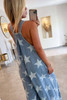 Star Print Buttoned Strap Pleat Wide Leg Denim Overall Star Print Buttoned Strap Pleat Wide Leg Denim Overall