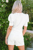 White Colorful Sequin Butterfly Puff Sleeve Top Shorts Set