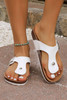 White Vintage Buckle PU Leather Thong Slippers White Vintage Buckle PU Leather Thong Slippers