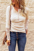 Beige Crochet Lace Hem Sleeve Button Top