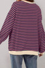 Red Stripe Oversized Contrast Trim Pullover Sweatshirt Red Stripe Oversized Contrast Trim Pullover Sweatshirt