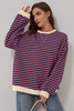 Red Stripe Oversized Contrast Trim Pullover Sweatshirt Red Stripe Oversized Contrast Trim Pullover Sweatshirt