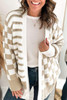 Smoke Gray Gingham Striped Knitted Open Front Cardigan
