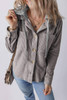 Light Grey Hooded Drawstring Pockets Corduroy Shacket