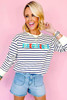 Blue Stripe Chenille FIRECRACKER Embroidered Sweatshirt
