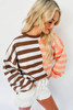 Brown Stripe Color Block Drop Shoulder Pullover Sweatshirt
