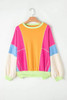 Grapefruit Orange Colorblock Patchwork Exposed Stitching Oversize Top