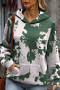 Green Tie Dye Print Kangaroo Pocket Loose Hoodie