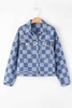 Light Blue Checkered Patchwork Button up Denim Jacket