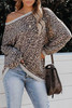 Leopard Lantern Sleeve Knitted Sweatshirt