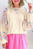 Apricot Textured Floral Patchwork Balloon Sleeve Blouse