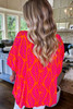 Rose Tropical Leaf Print Smocked Puff Sleeve Blouse