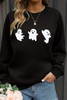 Black Halloween Ghosts Print Round Neck Sweatshirt