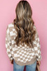 Khaki Checkered Print Drop Shoulder Round Neck Sweater Khaki Checkered Print Drop Shoulder Round Neck Sweater