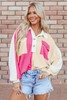 Rose Red Colorblock Ribbed Collared Oversized Sweatshirt Rose Red Colorblock Ribbed Collared Oversized Sweatshirt