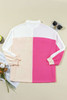 Rose Red Colorblock Ribbed Collared Oversized Sweatshirt Rose Red Colorblock Ribbed Collared Oversized Sweatshirt