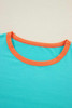 Light Blue Colorblock Patchwork Long Sleeve Loose Top