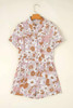 Pink Floral Short Sleeve Collared Button Front Romper Pink Floral Short Sleeve Collared Button Front Romper