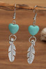 Silvery Turquoise Heart Shape Alloy Feather Drop Earrings