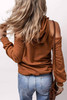 Cinnamon Exposed Seam Cold Shoulder Drawstring Hoodie Cinnamon Exposed Seam Cold Shoulder Drawstring Hoodie