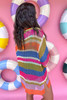 Orange Stripe Colorblock Hollowed Crochet 3/4 Sleeve Sweater