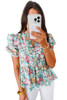 Multicolour Notched Neck Puff Short Sleeve Floral Blouse Multicolour Notched Neck Puff Short Sleeve Floral Blouse