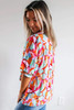 Rose Red Abstract Print Drawstring V Neck Half Sleeve Blouse Rose Red Abstract Print Drawstring V Neck Half Sleeve Blouse