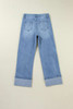 Dusk Blue High Rise Asymmetric Button Zip Fly Ripped Jeans