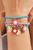 Light Blue 5pcs Smiley Flower Pendant Beaded Bracelet Set
