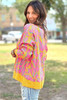 Vitality Orange Abstract Print Ribbed Trim Baggy Sweater