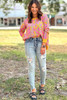 Vitality Orange Abstract Print Ribbed Trim Baggy Sweater