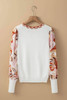 White Floral Patch Bishop Sleeve Sweater