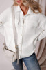 White Solid Color Corduroy Buttoned Long Sleeve Shacket
