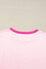 Pink Colorblock Patchwork Long Sleeve Loose Top