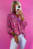 Bonbon Abstract Print Collared V Neck Babydoll Blouse Bonbon Abstract Print Collared V Neck Babydoll Blouse