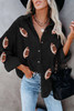 Black Sequin Rugby Pattern Buttoned Corduroy Shacket