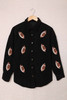 Black Sequin Rugby Pattern Buttoned Corduroy Shacket