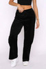 Black Solid Drawstring Waist Wide Leg Pants
