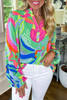Green Abstract Print Ruffled Sleeve Buttoned V Neck Blouse Green Abstract Print Ruffled Sleeve Buttoned V Neck Blouse