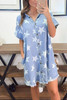 Sky Blue Stars Frayed Hem Collared Short Sleeve Denim Dress