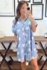 Sky Blue Stars Frayed Hem Collared Short Sleeve Denim Dress Sky Blue Stars Frayed Hem Collared Short Sleeve Denim Dress