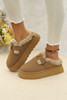 Brown Plush Patched Buckle Decor Thick Sole Thermal Slippers