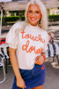 White Touchdown Tinsel Puff Short Sleeve Crew Neck Sweater White Touchdown Tinsel Puff Short Sleeve Crew Neck Sweater